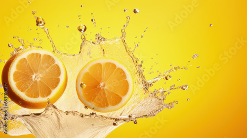 Vibrant Lemon Juice Splash on Yellow Background