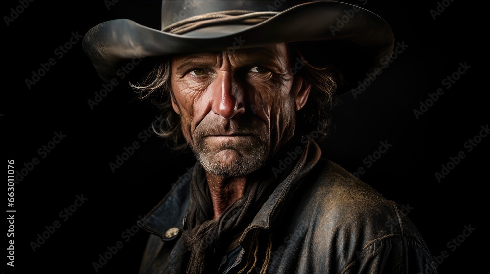 Image of a cowboy with rugged features. Image of a cowboy with rugged features.
