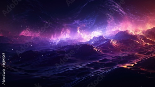 Image of a digital wave composed of vibrant purple particles.