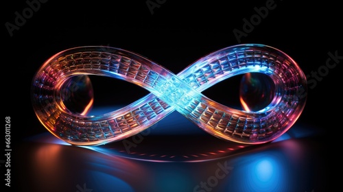 Image of holographic infinity symbol on a black background.