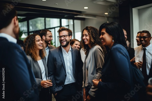 Diverse business crowd networking