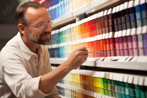 A painter with color blindness relying on a trusted friend or family member to assist in choosing the right paint colors for their artwork. photo