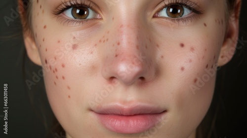 A young woman who works as a makeup artist has moderate acne all over her face. She uses her skills and techniques to cover up her acne scars and has a flawless appearance for her job. However,