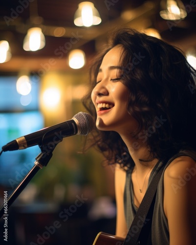 A young woman with a passion for music performs as a singer in local bars. She has mild acne on her and chin, but it doesnt affect her confidence on stage. She has learned to embrace her