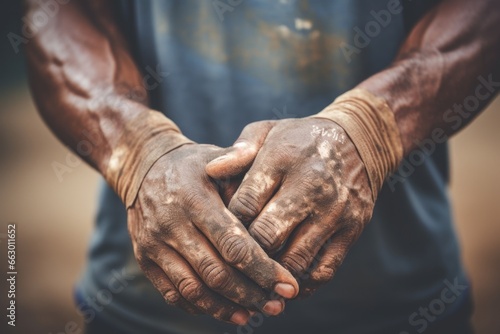 Our next person is a 40 year old male athlete with vitiligo on his legs and hands. He has faced challenges in the sports world due to his condition, but has never let it hold him back from