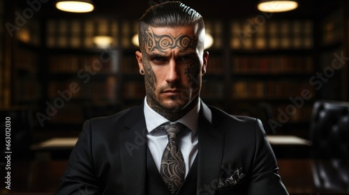 Next, we have a heavily pierced and tattooed lawyer. Despite working in a conservative and serious profession, he refuses to conform to societal expectations. His tattoos, often hidden under