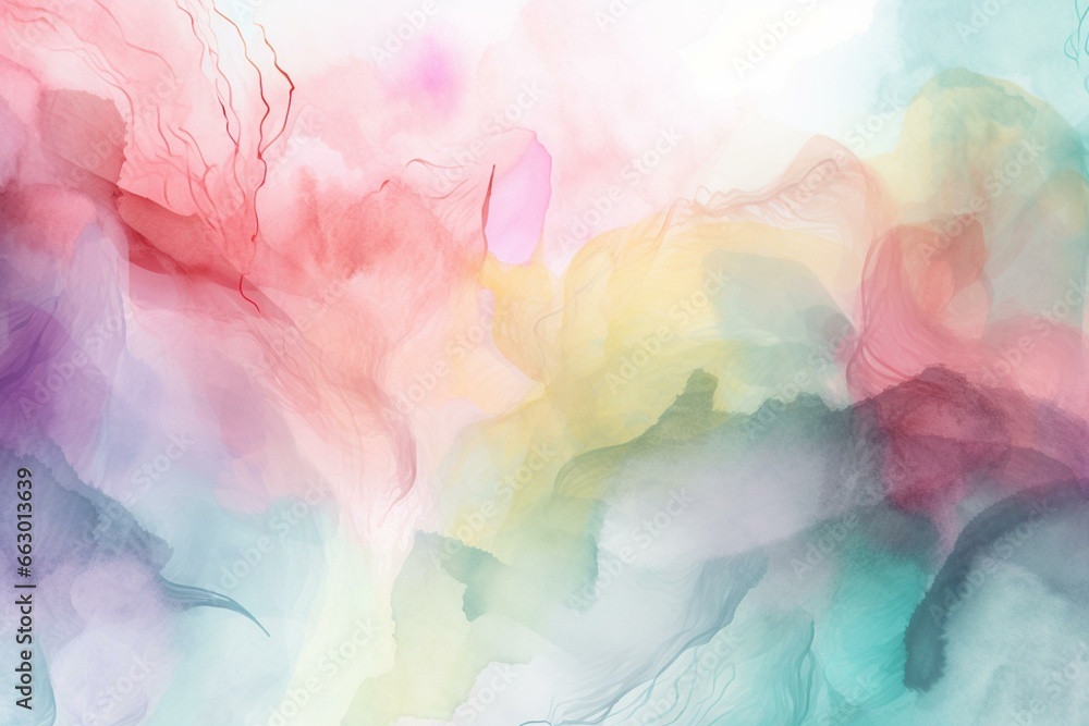 Abstract watercolor background with dreamy and soft pastel colors created using blending and layering techniques. Generative AI