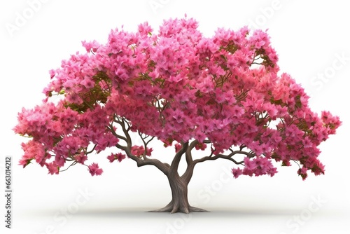 Front view of a flowering tree with white background  rendered in 3D illustration. Generative AI