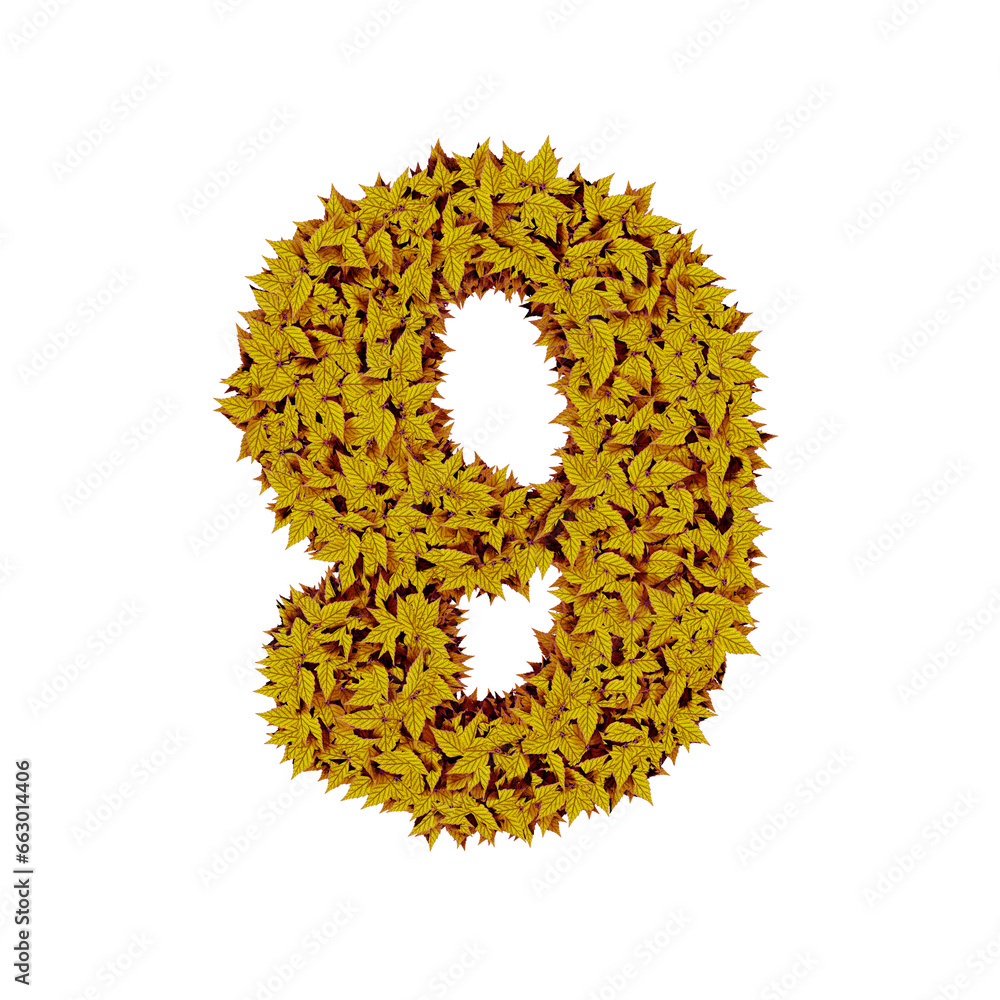 Symbol from yellow leaves. number 9
