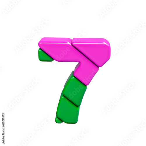 Pink and green plastic symbol. number