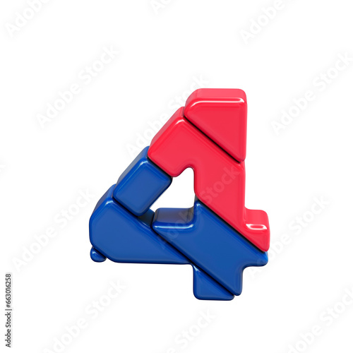 Red and blue plastic symbol. number 4
