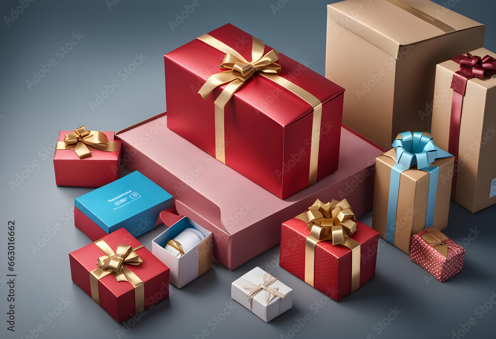 Obraz premium 3d illustration design of gift boxes on white background, open trade parcel, photo for advertising