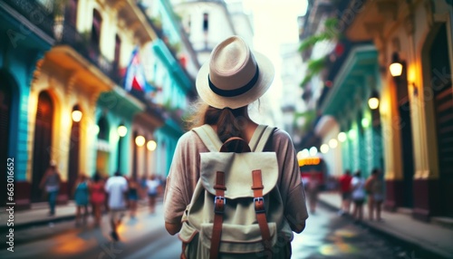 Tourist woman hat backpack vacation Cuba Havana Wanderlust concept   © DVS
