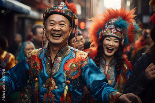 Vibrant Chinese New Year Parade, Colorful Costumes in Motion