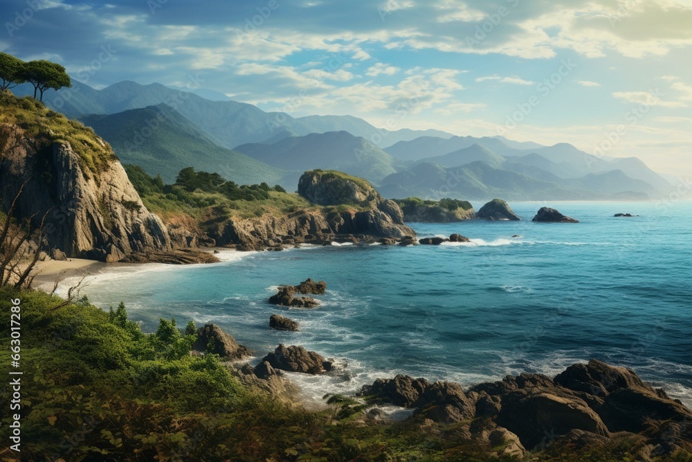 Stunning coastal scenery that evokes a sense of travel and adventure. Generative AI Stunning coastal scenery that evokes a sense of travel and adventure. Generative AI