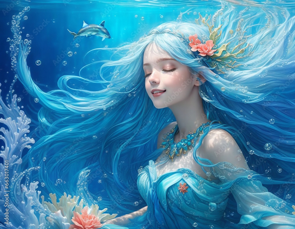 the blue aquarius mermaid in the deep ocean, incredibly beautiful, AI generated the blue aquarius mermaid in the deep ocean, incredibly beautiful, AI generated