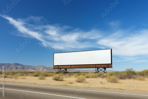 Billboard on deserted highway under blue sky. Generative AI