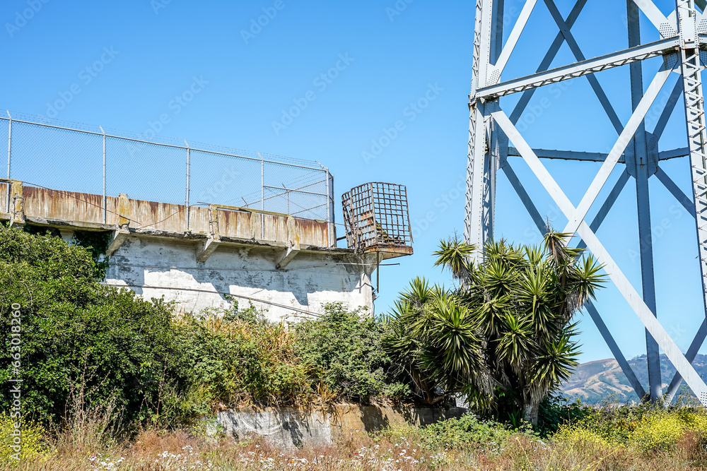 Run down structures on the Alcatraz Island in San Francisco, California. 