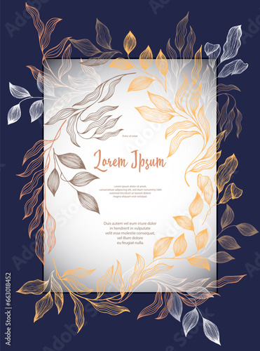 Bay leaves frame vector greeting card template. Rustic card design with laure...