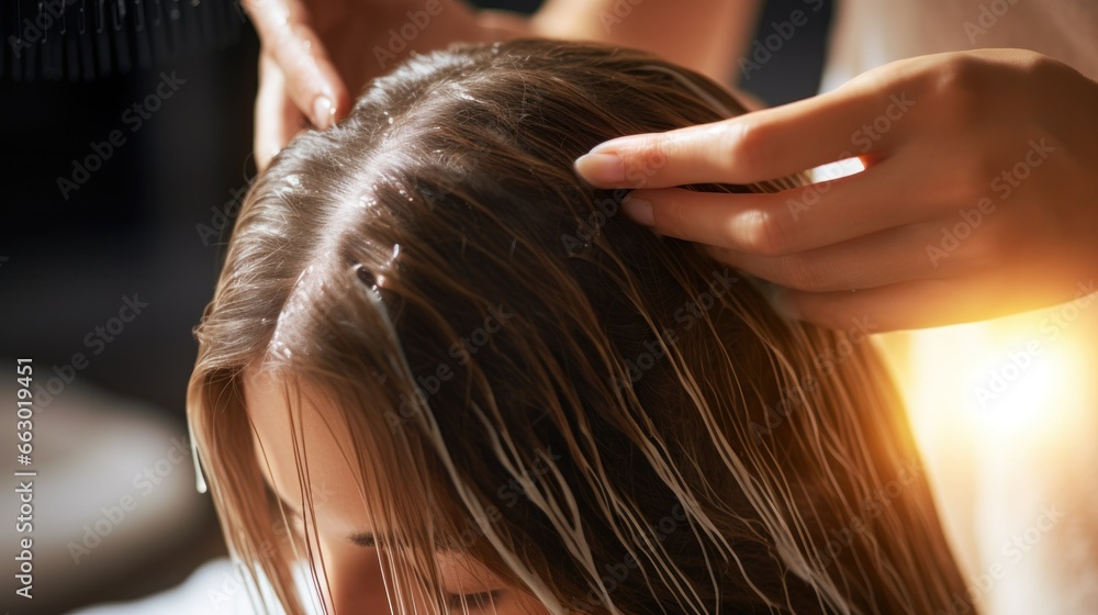 Obraz premium Woman taking care of her hair