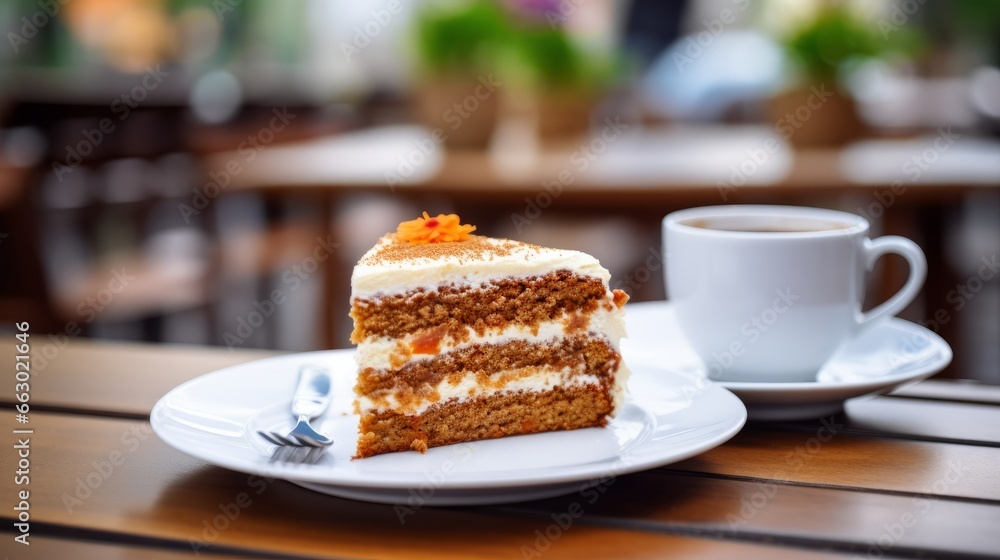 A serving of delicious carrot cake. Generative AI. A serving of delicious carrot cake. Generative AI.