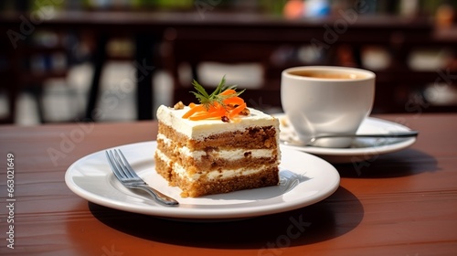 A serving of delicious carrot cake. Generative AI. 