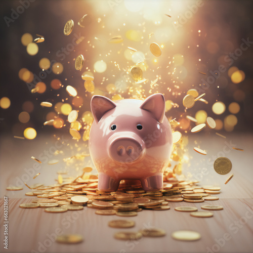Piggy Bank saves a lot of Money Cash