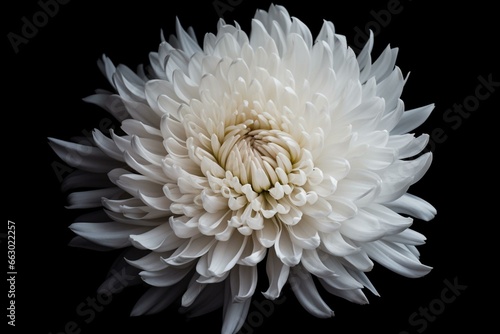 Aerial view of a flower with pure white petals against a contrasting dark backdrop. Generative AI