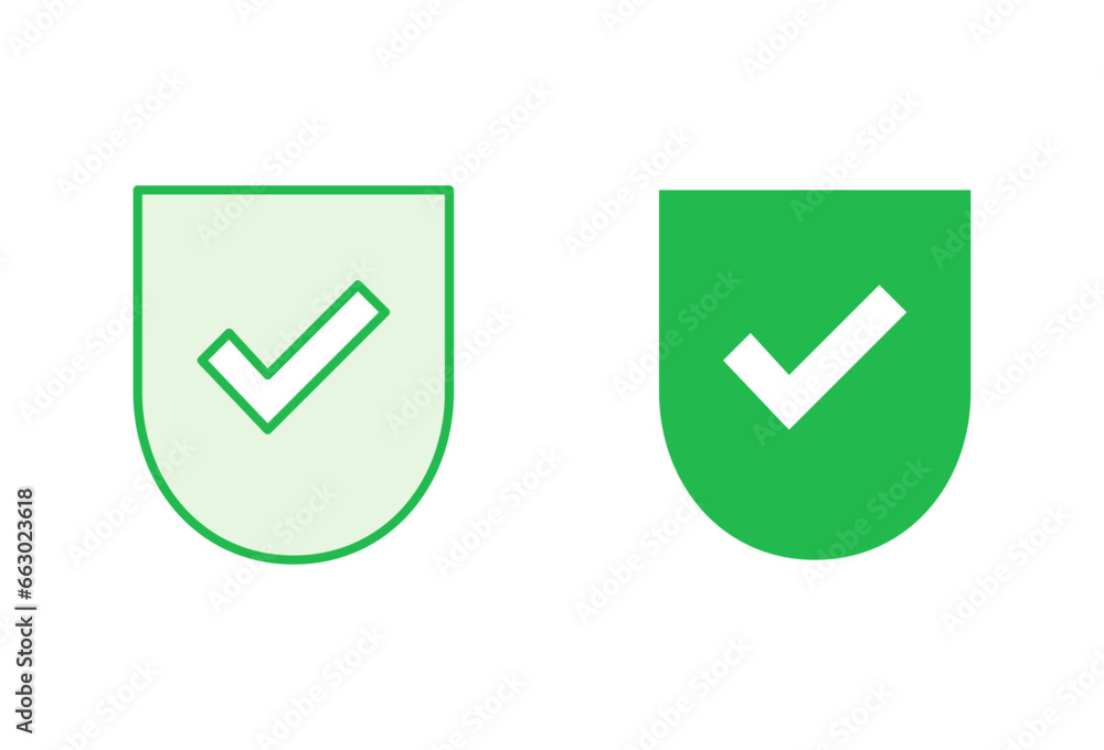 Shield check mark icon set. Protection approve sign. Safe icon vector Shield check mark icon set. Protection approve sign. Safe icon vector