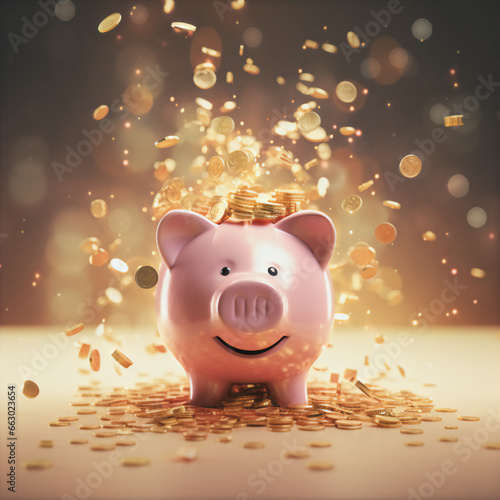 Piggy Bank saves a lot of Money Cash