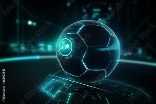 Futuristic sport interface with a digital soccer ball. Generative AI