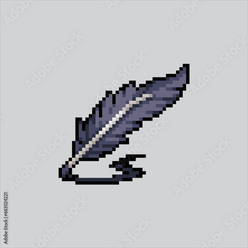 Pixel art illustration Quill pen. Pixelated feather pen. Magical quill feather pen
icon pixelated for the pixel art game and icon for website and video game.
old school retro.