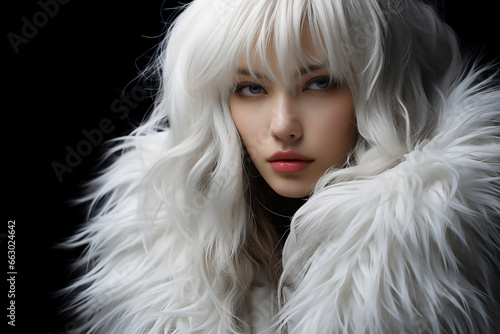 暖かそうなファー付きコートの白い髪の女性