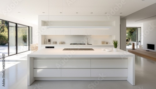 A contemporary kitchen with sleek white walls, the high-resolution camera capturing the clean and modern aesthetic, enhancing the functionality of the space.