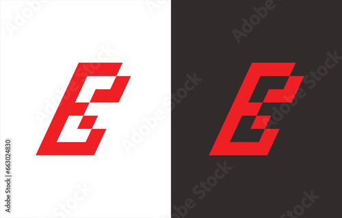 monogram logo letter "B" in red. black and white background.