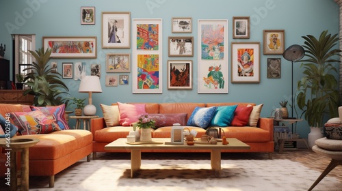 A cozy and eclectic living room with gallery walls, the HD camera capturing the curated collection of artwork and the vibrant personality of the space. © Nairobi 