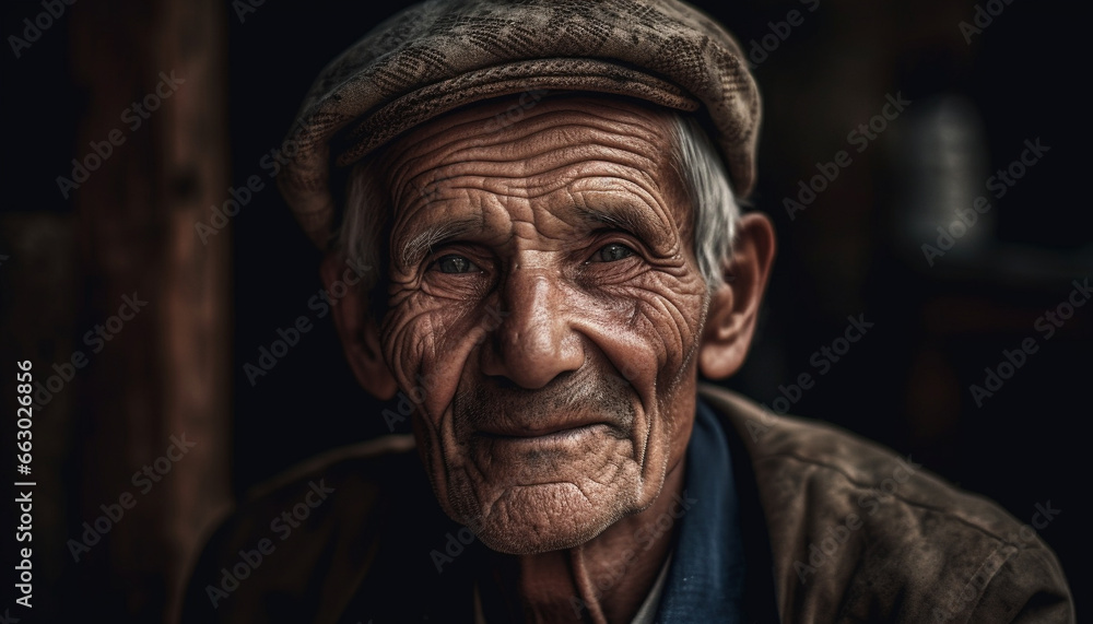 Smiling senior man with gray hair in traditional clothing portrait generated by AI