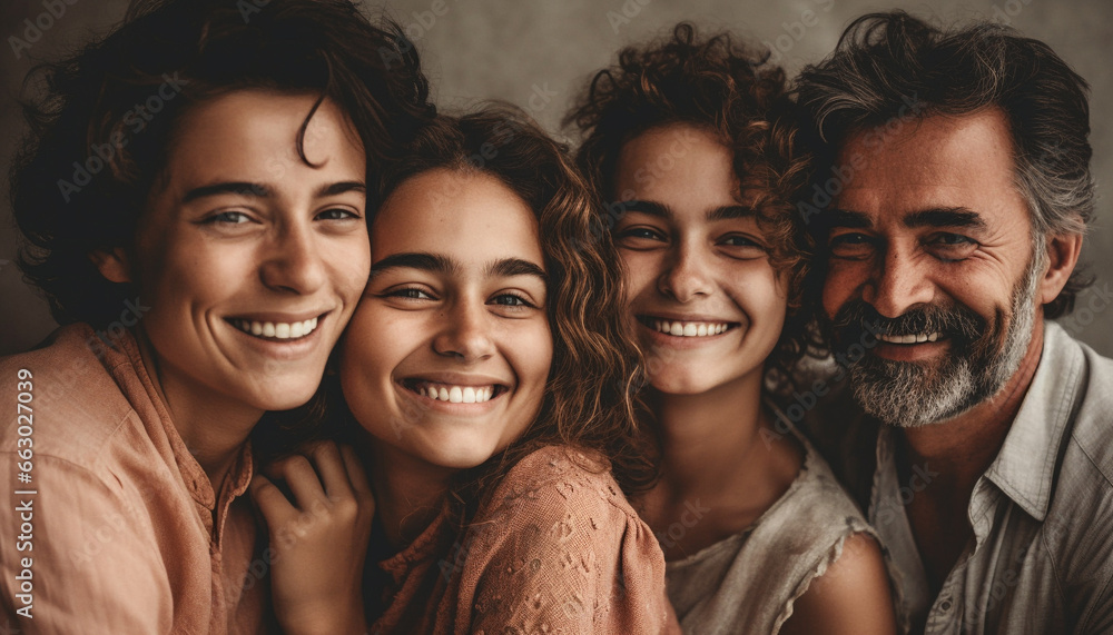 Happy adults embracing in a multi ethnic group, radiating joy and confidence generated by AI Happy adults embracing in a multi ethnic group, radiating joy and confidence generated by AI
