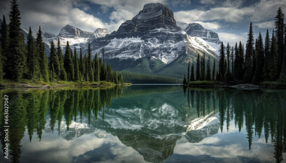 Tranquil scene of majestic Rocky Mountains in Alberta wilderness area generated by AI