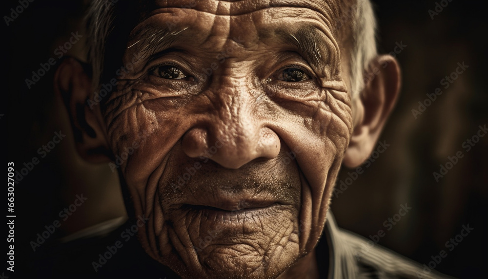 Smiling senior man with gray hair, wrinkles, and wisdom looking happy generated by AI Smiling senior man with gray hair, wrinkles, and wisdom looking happy generated by AI