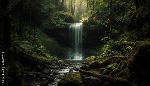 Tranquil scene of flowing water in tropical rainforest, nature beauty generated by AI