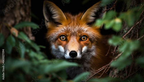 Cute young fox staring with alertness in natural wilderness area generated by AI