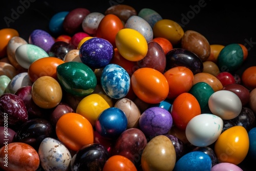 A pile of colorful Easter eggs. Generative AI
