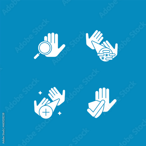 Hand washing glyph icons set. Rules for cleaning palms. Disinfection. Hygiena concept.Filled flat signs. Isolated silhouette vector illustrations