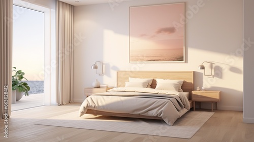 A serene bedroom with soft pastel-colored walls and minimalistic decor, the HD camera highlighting the tranquility and simplicity of the design. © Nairobi 