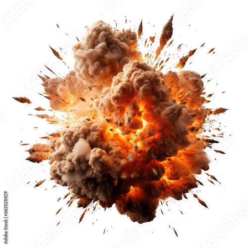 A dynamic explosion scene, radiating chaos and energy, capturing the powerful moment of detonation, without background