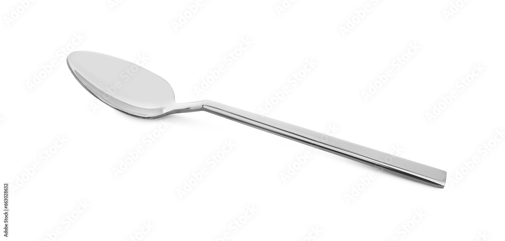 One clean shiny spoon isolated on white One clean shiny spoon isolated on white