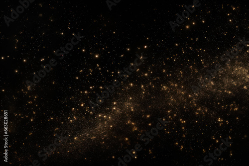 Gold glitter sparkles black background. Christmas background.