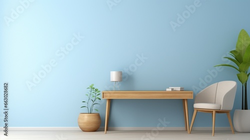A serene meditation room with light blue walls and minimalist decor, the HD camera capturing the peaceful and calming atmosphere.