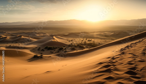 Sunset over majestic sand dunes in arid Africa extreme terrain generated by AI